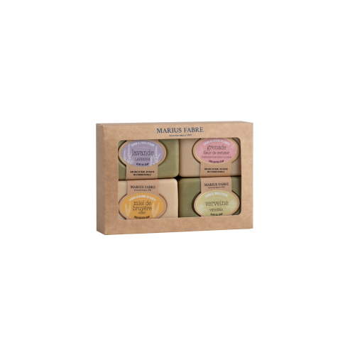 Marius Fabre Set of 4 x 100g Soaps - Lavender, Verbena, Heather Honey and Pomegranate & Cherry - Bien Etre (Pack of 6)