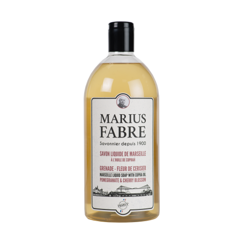 Marius Fabre Liquid Marseille Soap with Copra Oil - Refill 1 Litre - Pomegranate & Cherry Blossom - 1900 (Pack of 6)