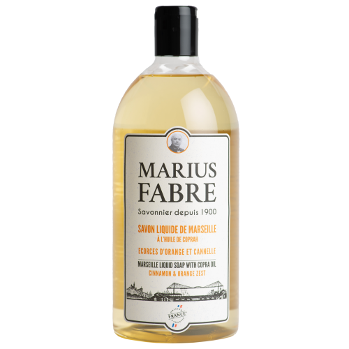 Marius Fabre Liquid Marseille Soap with Copra Oil - Refill 1 Litre - Orange Peel & Cinnamon - 1900 (Pack of 6)