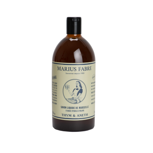 Marius Fabre Liquid Marseille Soap Refill 1 Litre - Thyme & Dill - Nature (Pack of 6)