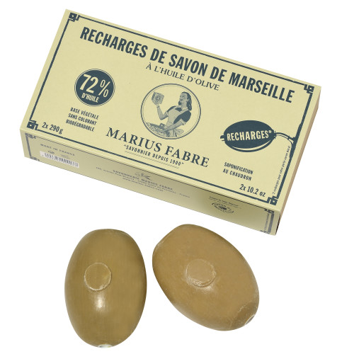 Marius Fabre Refills for Wall-Mounted Marseille Soap with Olive Oil 290g - Green - Nature (Pack of 2)