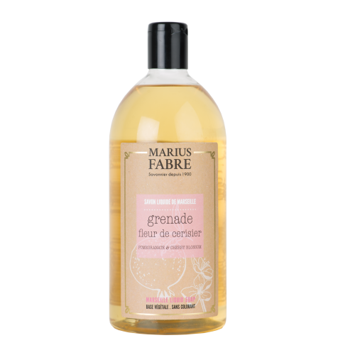 Marius Fabre Liquid Marseille Soap With Copra Oil - 1 Litre Refill - Pomegranate & Cherry Blossom - Bien Etre (Pack of 6)