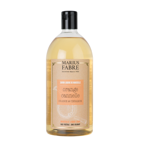 Marius Fabre Liquid Marseille Soap With Copra Oil - 1 Litre Refill - Orange Peel & Cinnamon - Bien Etre (Pack of 6)